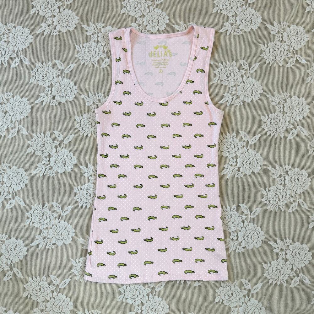 Vintage Y2K Delia’s Pink Alligator Tank Top Size Medium